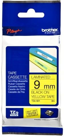 Brother TZe-621 fita 9mm texto preto sobre amarelo (8M)