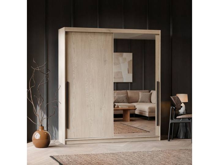 Armoire SILENTE 180cm - avec miroir - LED - portes coulissantes - Chêne de Crémone