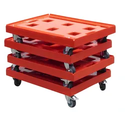 4 Stück Gigant Transportroller für Kisten 80 x 60 cm - 400 kg Traglast mit 2 Bremsen