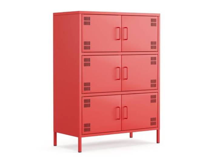 furni24 Metall Sideboard – Küchenschrank mit Türen und verstellbaren Ablagen – Leicht zu reinigen – Robuste und stilvolle Aufbewahrungslösung für Küche, Wohnzimmer und Esszimmer- mit 6 Türen, Rot