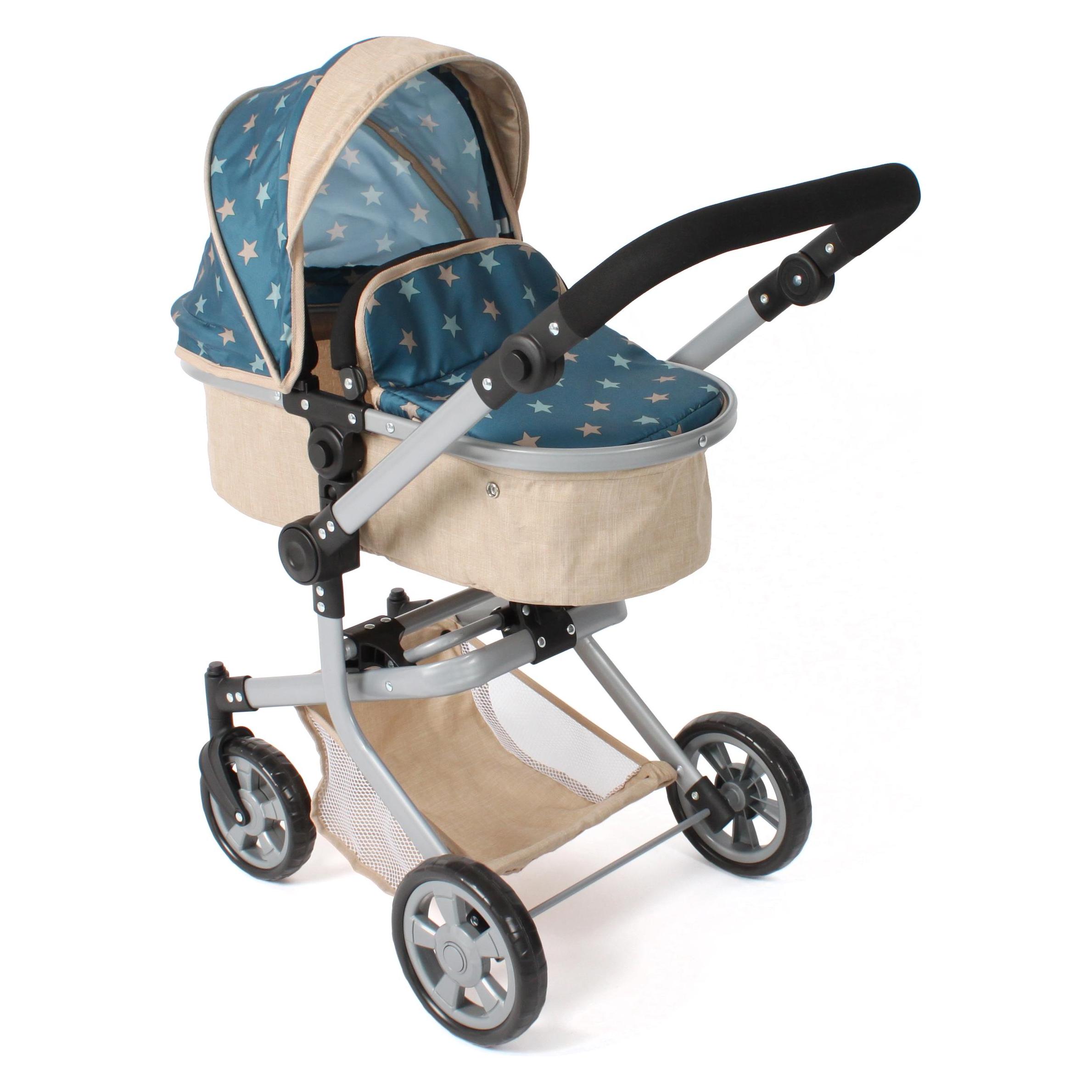 Bayer Chic 2000 2in1 Puppenwagen Mika - Sternchen beige-türkis - faltbar - höhenverstellbarer Griff (595-22)
