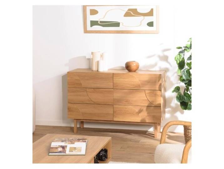 ETHAN - Commode couleur naturelle 6 tiroirsReproduction motif arrondi (2 COLIS)