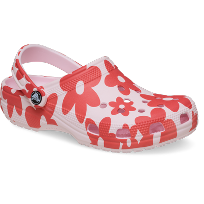 Clog CROCS "Classic Pop Petals Clog", Damen, Gr. 37, Croslite™, rosa (bubble ice, multi), geblümt, Schuhe Clog, Sommerschuh, Hausschuh mit Blumendruck