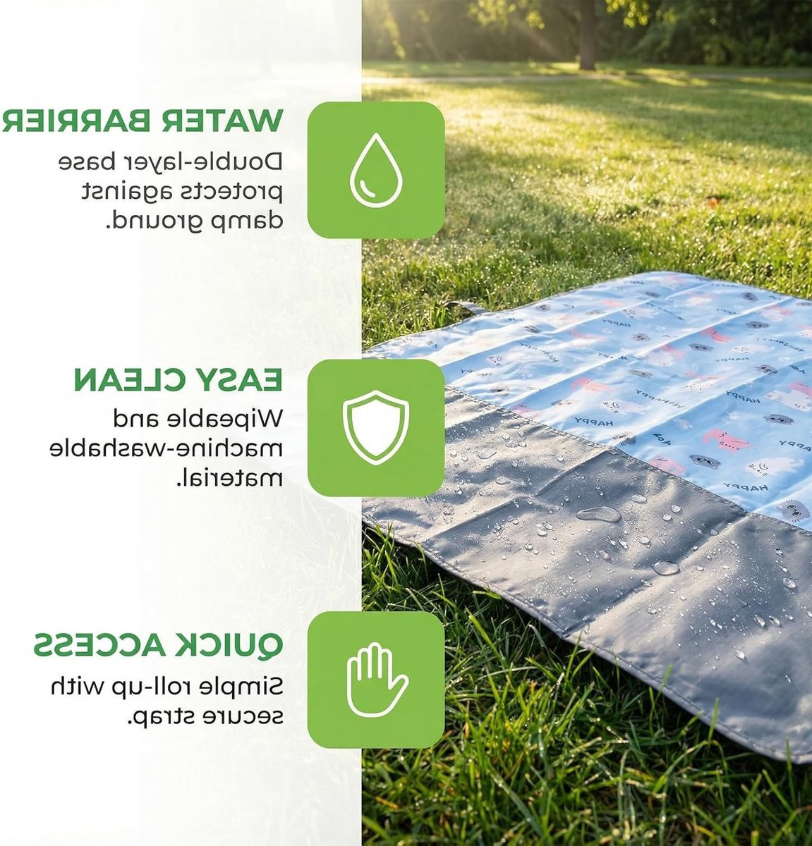 Waterdichte en ultralichte picknickdeken voor strand en camping, 150 x 100 cm