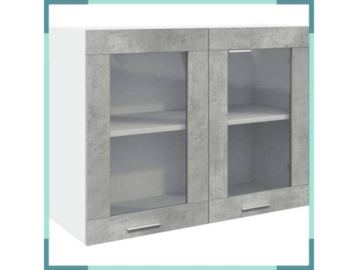 FHE Vitrine suspendue - Lyon - Rangement - Intérieur - Bois d'ingénierie - Gris béton - 80x31x60 cm