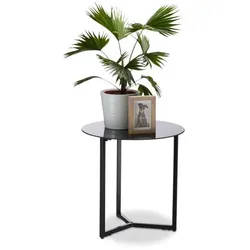 Relaxdays Beistelltisch Glas Metall rund Schwarz
