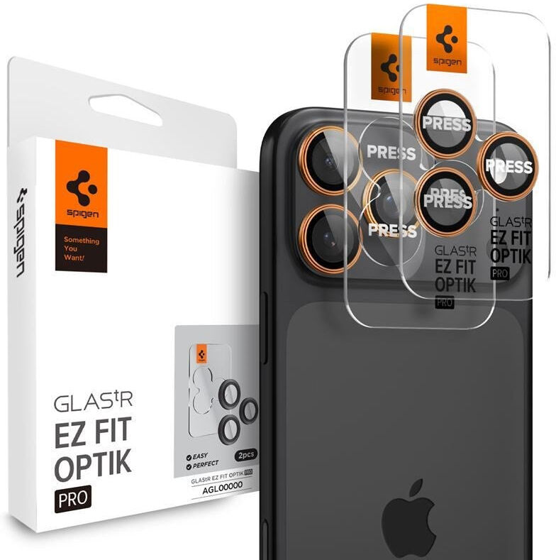 iPhone 17 Pro / 17 Pro Max / 16 Pro / 16 Pro Max / 15 Pro / 15 Pro Max / 14 Pro / 14 Pro Max Spigen Glass tR EZ Fit Optik Pro Kameraglas - 2 stk - Orange