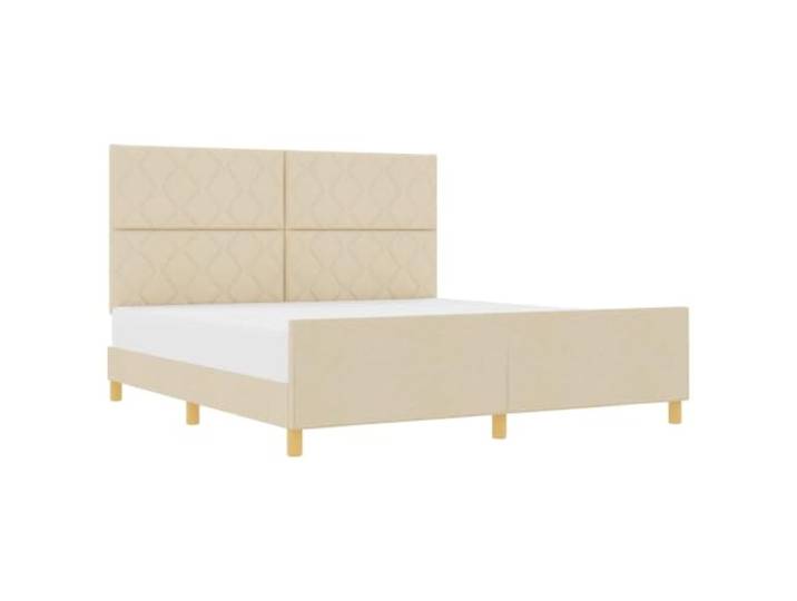 KTHLBRH Bettgestell mit Kopfteil creme 180 x 200 cm aus Stoff Minimalistisches Design, Stoffbezug, Schaumstoffpolsterung, Holztechnik, Kopfteil und Fuß