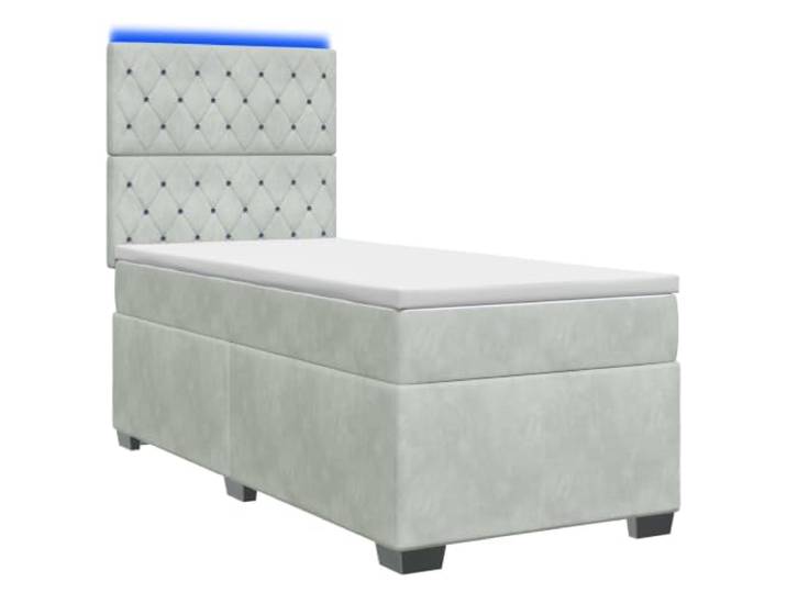 RJPLMFV Boxspringbett, Velours, Grau, 100 x 200 cm mit Matratze Kopf verstellbar 78 – 88 cm, abnehmbare Bezüge, USB-LED-Beleuchtung, mittlerer Komfort