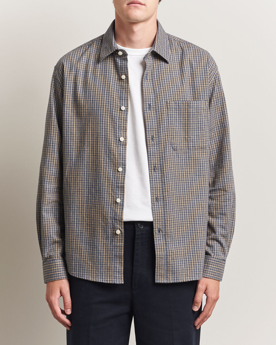 NN07 Deon Flannel Checked Shirt Indigo men M Blå