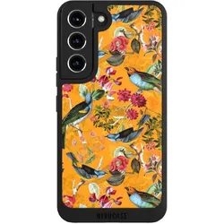 Nivocase Handyhülle für Samsung Galaxy S22 Hülle NIVOpure Case Schwarz Blumen Dschungel Vogel (Samsung Galaxy S22), Smartphone Hülle, Schwarz