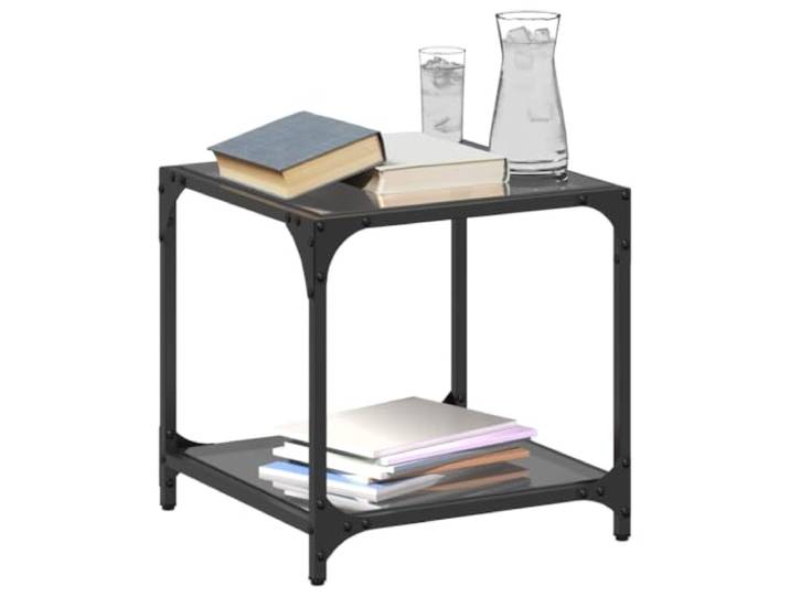 KTHLBRH Couchtische aus schwarzem Glas, 2 Stück, 40 x 40 x 40 cm, Stahl Robustes Mehrschichtholz, schmutzabweisende Oberfläche, modernes Design, einfache Reinigung