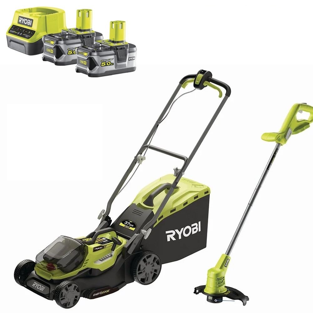 RYOBI Kombo-Kit Akku-Rasenmäher Akku-Rasentrimmer ONE+ 18 V, inkl 1x2,0 Ah Akku & Ladegerät