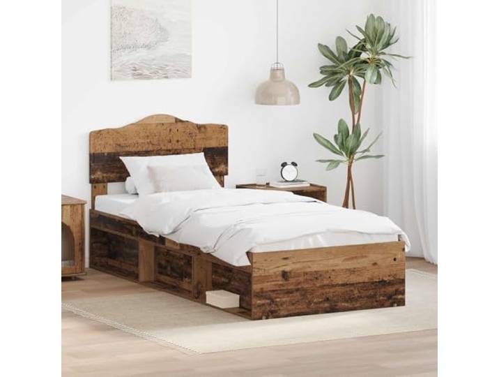 RJPLMFV Bettgestell, 100 x 200 cm, massives Kiefernholz Lattenrost inklusive, Kopfteil aus Kiefernholz, modernes Design, einfache Reinigung