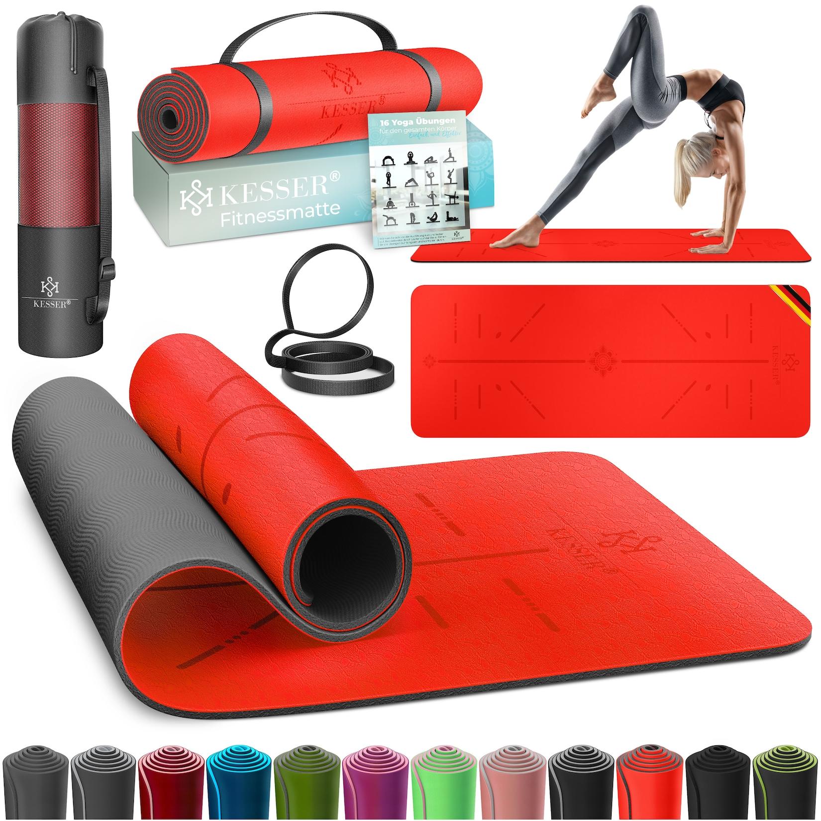 KESSER® Gymnastikmatte mit Tragegurt rutschfest TPE Yogamatte Gepolstert & rutschfest Fitnessmatte , 183 x 61 Trainingsmatte für Fitness Sportmatte, Pilates & Gymnastik Workout extradick