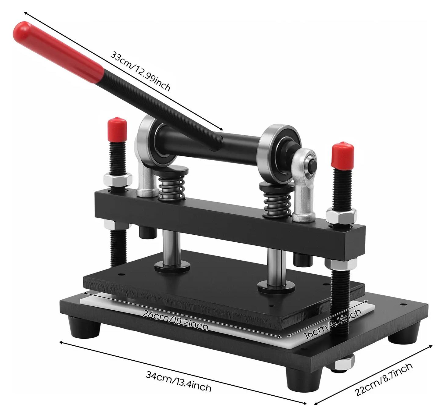Lederschneidemaschine - Manuelle Stanzpresse - 2 t Kapazität - Einstellbares Stanzwerkzeug - 26 x 16 cm Platte - 27 cm Einzugsbreite - 15 mm Hub