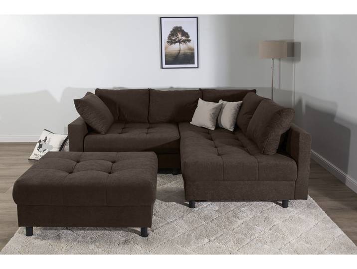 Ecksofa COLLECTION AB Toni L-Form, B: 215 cm, XXL-Liegefläche mit Hocker 3 Stoffqualitäten , braun (dunkelbraun), B:215cm H:44cm T:184cm, 100%Polyester, Sofas, Ecksofa, Set: Sofa & Hocker, 2 Zierkissen, Federkern, frei stellbar