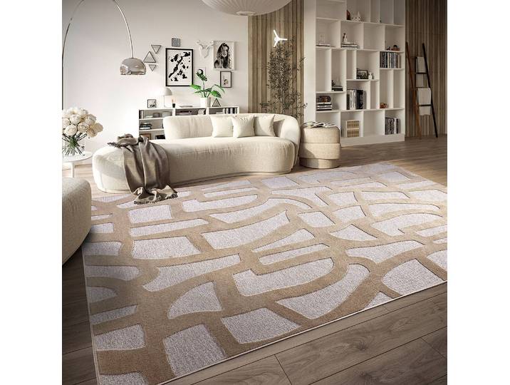 Kurzflorteppich Therese Weiß/Creme 200 x 290cm Baumwollstoff