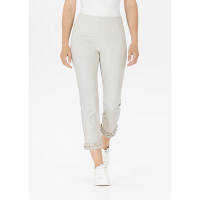 3/4-Hose STEHMANN "Waterford-640", Damen, Gr. 38, N-Gr, beige (kalk), Web, Obermaterial: 65% Baumwolle, 31% Polyamid, 4% Elasthan, unifarben, figurbetont 3/4-Länge, Hosen, 3/4-Löänge mit Rüschen am Beinabschluss
