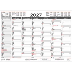Korsch Tafelkalender 259927, mit Ferienübersicht, aus 250 g/m² Karton, 7 Monate = 1 Seite, A3, Jahr 2027