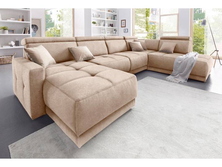Wohnlandschaft, Microfaser PRIMABELLE, Beige, 351×222 cm, U-Form, Modern, Domo-collection