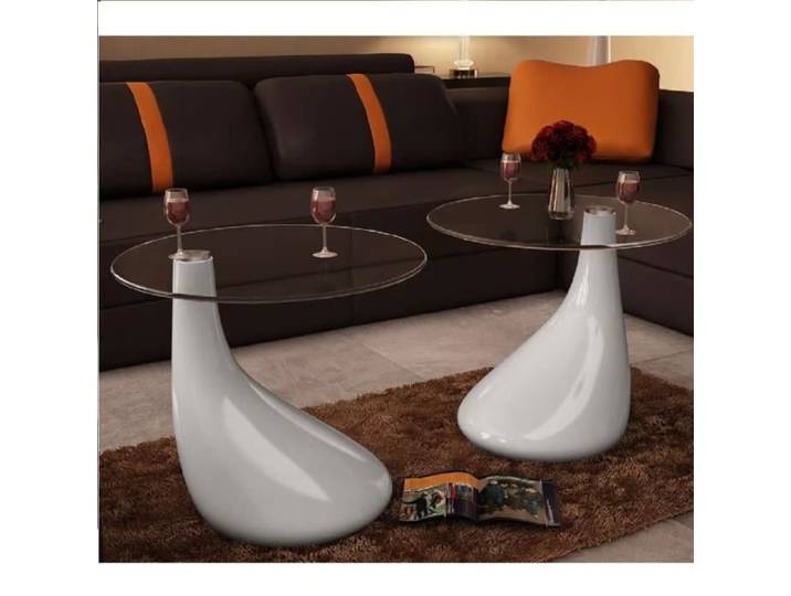 Table basse - Blanc - Rond - Verre de sécurité 8 mm - 2 pcs - Design contemporain