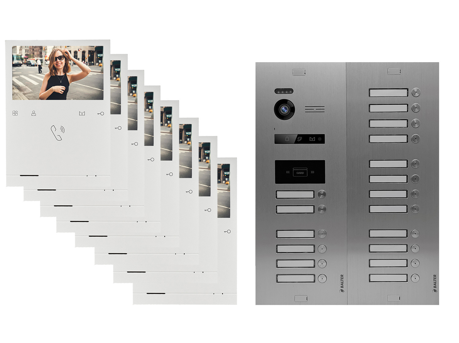 BALTER EVO QUICK Video Türsprechanlage Silber Set für 18-Familienhaus 18x 4,3" Monitor
