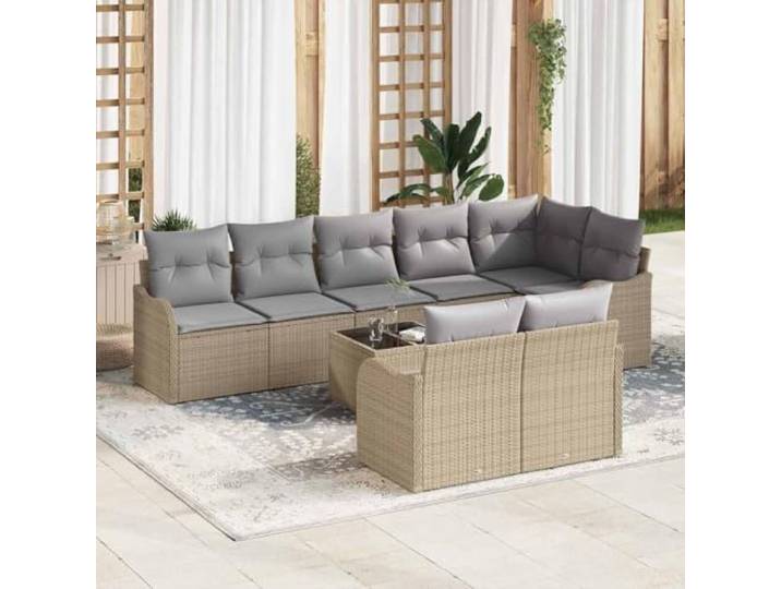 KTHLBRH Gartenmöbel-Set, 9-teilig, aus Polyrattan, Beige Modulares Eckregal, modernes Design, für Terrasse und Außenbereich