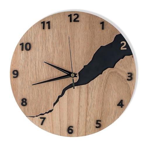 Mapille Wandklok van hout, Bruin/Zwart, Diameter: 30 cm, Rustiek en Geruisloos Quartz Mechanisme