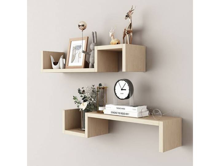 Lot de 2 étagères murales en bois – Tablette murale étagère suspendue – Étagère murale flottante en forme de S