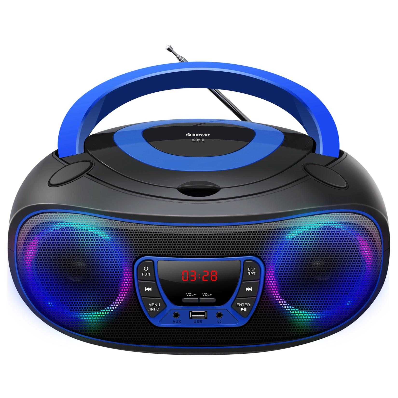 Denver TCL-212BT Boombox – CD, Bluetooth, USB, AUX LED-Lichter, blau