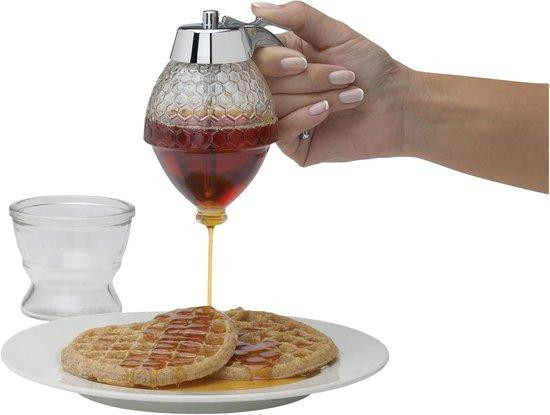 Transparante honing- en siroopdispenser voor honing, ahornsiroop en chocoladesaus