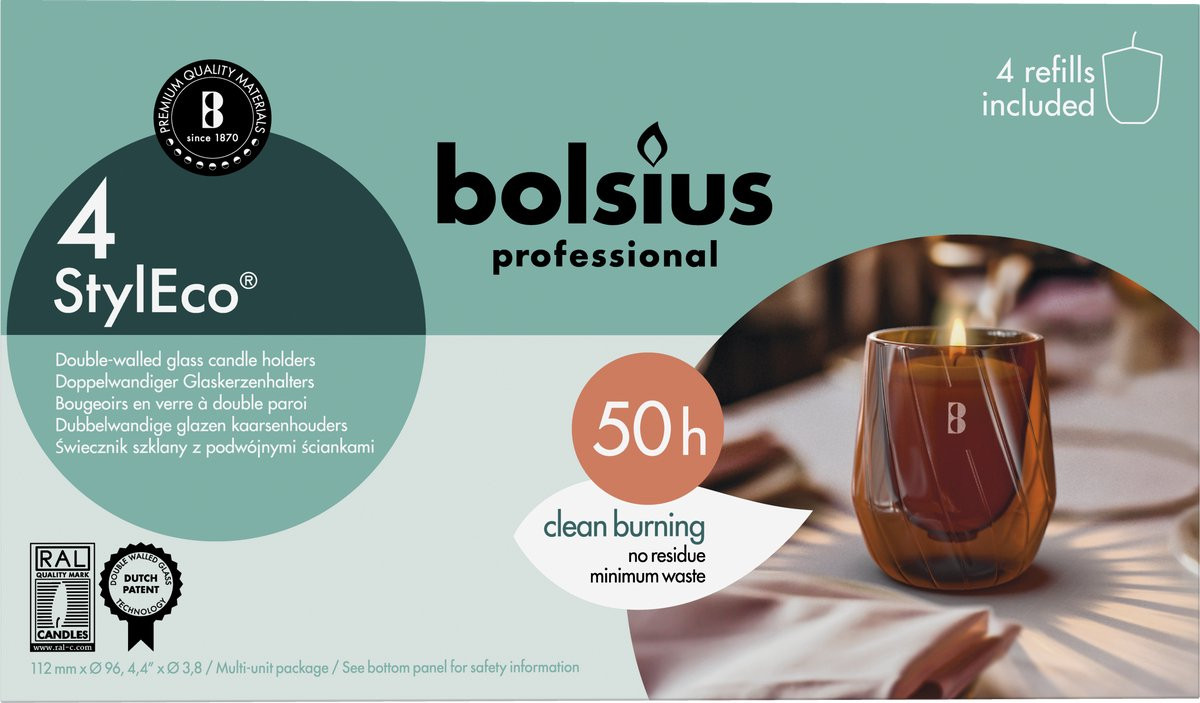 Bolsius Styleco Houder Bruin 4 x 2 stuks