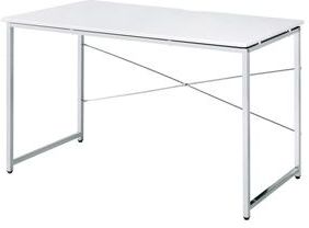 Benjara Writing Desk with X Shaped Cross Bar and Chrome Finish, White