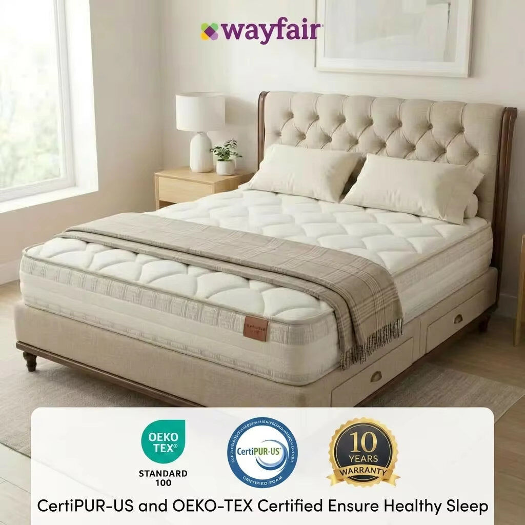 Langfang Liu tai Furniture Luxury 25cm Pocket Sprung Mattress , Medium Firm Comfort with Individual Motion Isolation and Breath Kingsize (5')