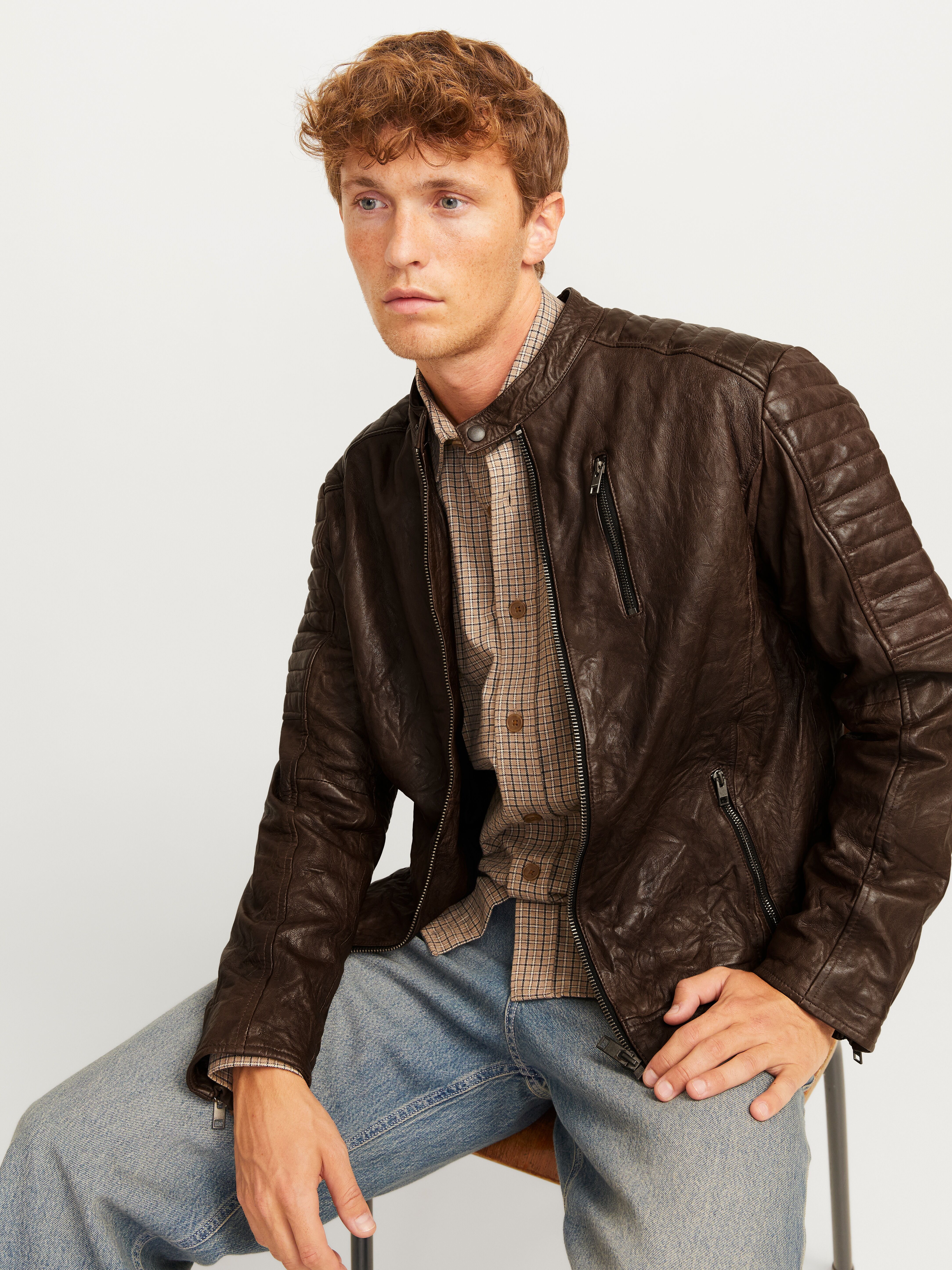 Jack & Jones "JJERICHARD LEATHER JACKET NOOS" braun stone XXL