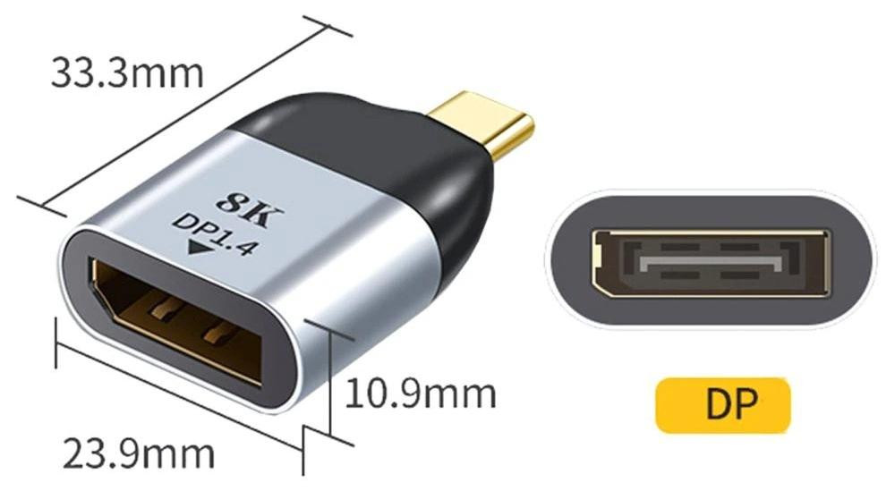 DrPhone UCE4 USB C naar DisplayPort adapter 8K - Grijs