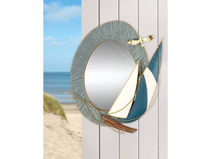 Spiegel Bootstour 54 x 66 x 7cm Blau Eisen, lackiert / Spiegelglas 54 x 66 x 7cm