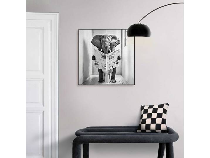 Impression Elephant Toilet MDF - panneau de fibres à densité moyenne Noir/Noir/Blanc 50 x 50 x 1cm