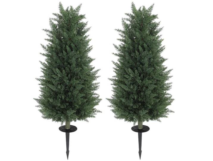Homcom Künstliche Zypresse 2er-Set 100 cm Plastik Kunstpflanze mit Bodenpfahl Garten, Grün, Kunststoff, 100 cm, Dekoration, Blumen & Blumentöpfe, Kunstpflanzen