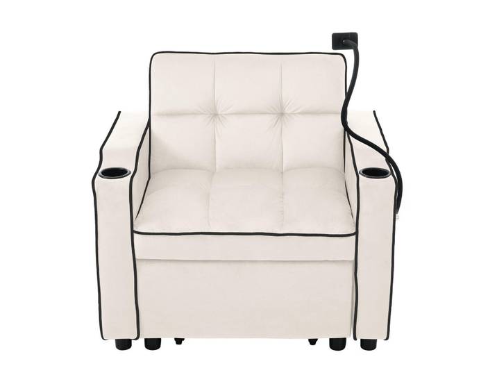 Oxeza Relaxsessel 83/75/76 cm Beige mit Getränkehaltern und Handyhalter, Mode, Rechteckig, 83x76x167 cm, Wohnzimmer, Sessel, Relaxsessel