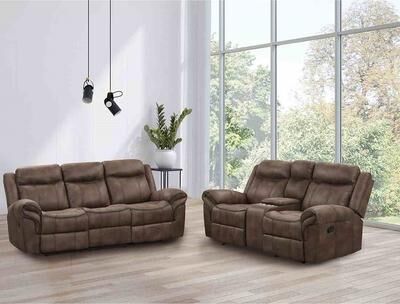 Esofastore Classic Brown Faux Leatherette Living Room Recliner Sofa Furniture Set