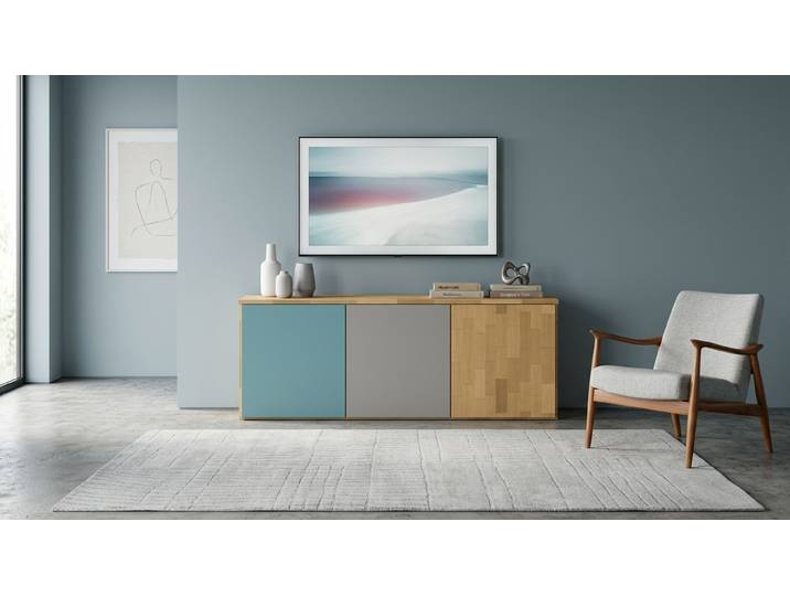 30 cm tiefes Sideboard mit bunten Türen Buche Natur geölt