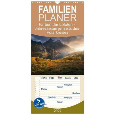 Familienplaner 2027 - Farben der Lofoten - Jahreszeiten jenseits des Polarkreises mit 5 Spalten (Wandkalender, 21 x 45 cm) CALVENDO