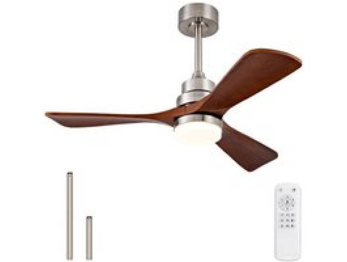 Plafonnier ventilateur en bois massif 42 Pouces télécommande 6 vitesses moteur DC réversible nickel