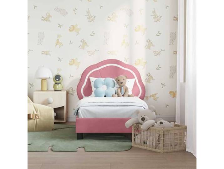 KTHLBRH Bettgestell für Kinder, Samt, Rosa, 70 x 140 cm Technisches Holz, gepolstertes Kopfteil, modernes Design, einfache Montage