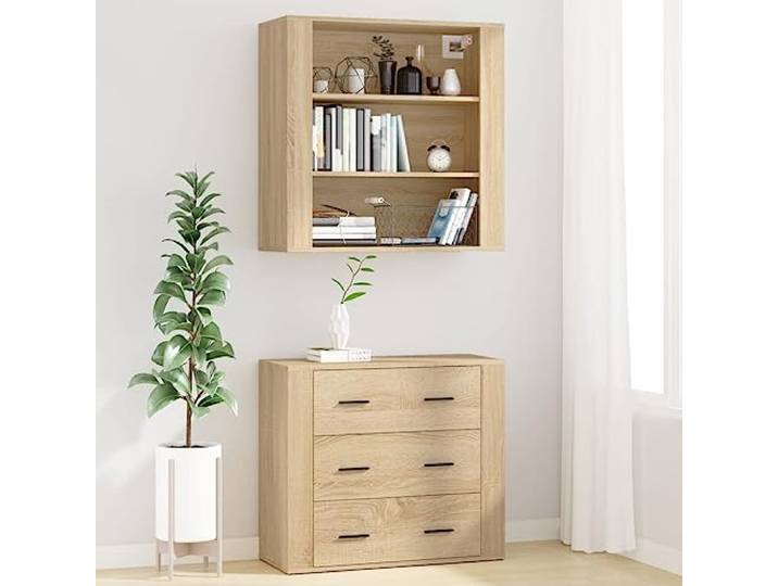 KTHLBRH Anrichte aus mehrschichtigem Holz, 80 x 33 x 70 cm, Sonoma-Eiche Mit Regal, Wandmontage, großer Raum, 2 Stück