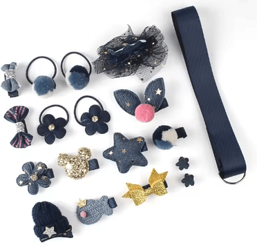Inspire Essentials Princess Bloom 18 Piece Butterfly Hair Clips And Baby Girl Headwear Set navy 18pcs