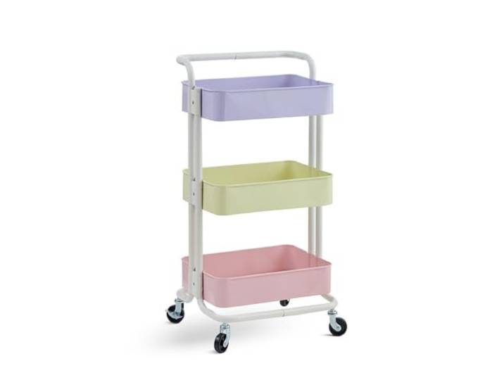 Mavoli Dreistöckiger Rollwagen Mit Abnehmbarem Netzgriff, Feststellbaren Rollen, Einfacher Montage, Multifunktionaler Organizer Für Bastelarbeiten, Küche, Bad, Büro Und Schlafzimmer Purple-pink