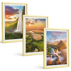 BILDER SET 3er Set - 40x60 cm Goldrahmen - Wasserfälle Landschaften im Westen